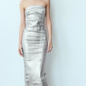 Zara Strapless Metallic Silver Dress